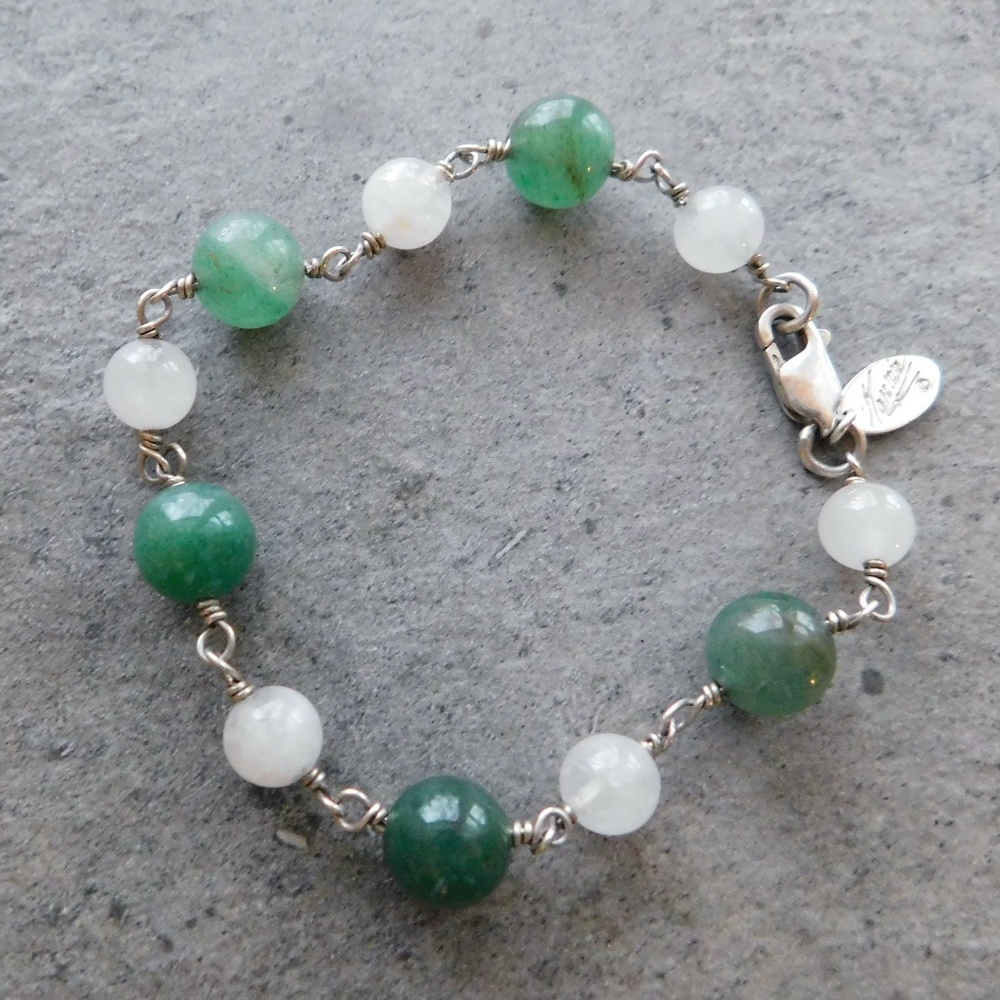 Lucky in Love - Aventurine and Rose Quartz Beaded Sterling Silver Bracelet